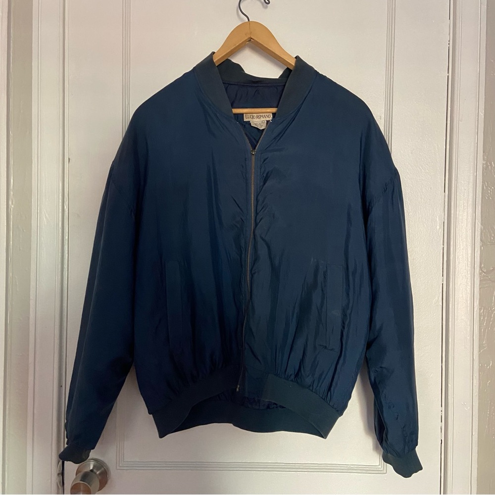 Lucio Romano vintage Italian 100% silk blue Bomber Jacket